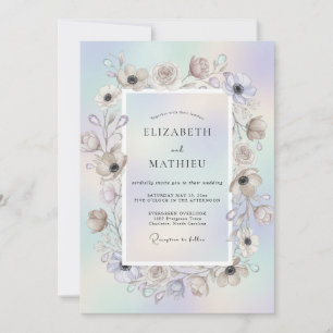 Opalescent Anemone Wreath Wedding Invitation