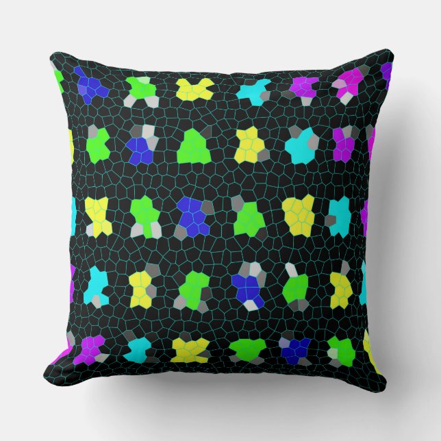Opalescent Colorful Stained Glass Checks, Cushion (Front)