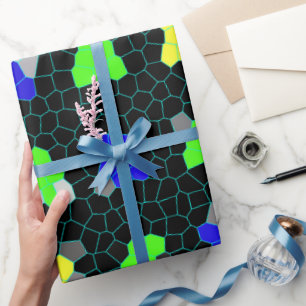 Opalescent Colorful Stained Glass Checks, Wrapping Paper