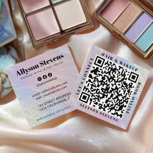 Opalescent Pearl QR Code Hair Makeup Artist Square Business Card