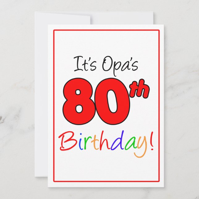 Opa's 80th Milestone Birthday Party Celebration Invitation (Front)