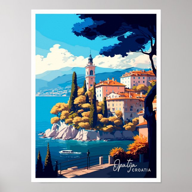 Opatija Croatia Travel Vintage Illustration Poster (Front)
