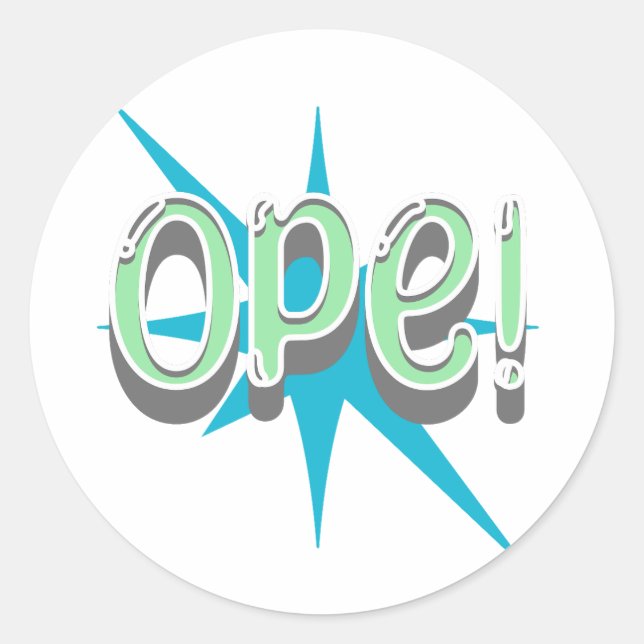 Ope, Funny Midwestern Slang | Retro Green and Blue Classic Round Sticker (Front)