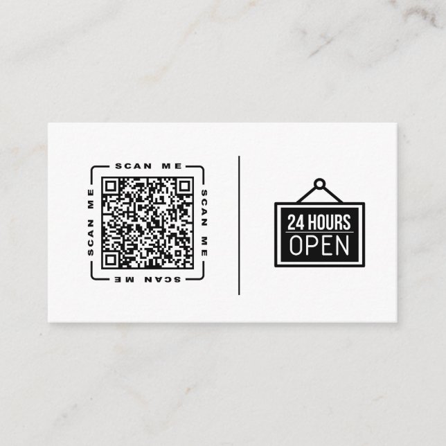 Open 24/7 | Customisable QR code And Logo Template Business Card (Front)