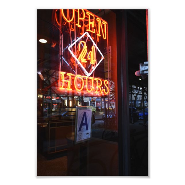 Open 24 Hours Neon Diner Sign New York City NYC (Front)