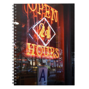 Open 24 Hours Neon Diner Sign NYC Photography Notebook