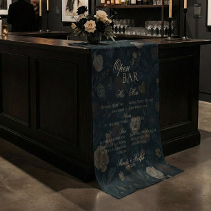 Open Bar and Signature Drink Black Floral Wedding  Tapestry