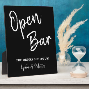 Open bar Black wedding sign tabletop Plaque
