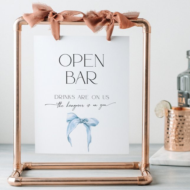 Open Bar Bridal Shower Something Blue Bow Tie Knot Pedestal Sign (Creator Uploaded)