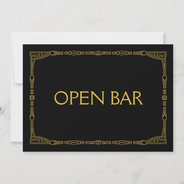 "Open Bar" Gold Art Deco Style Wedding Sign (Front)