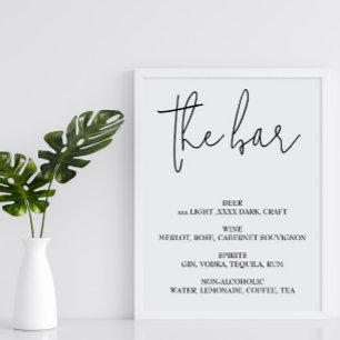 Open bar Menu wedding sign Poster