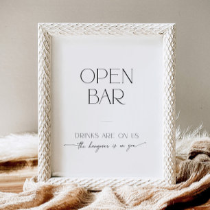 Open Bar Minimalist Black and White Script Wedding Pedestal Sign