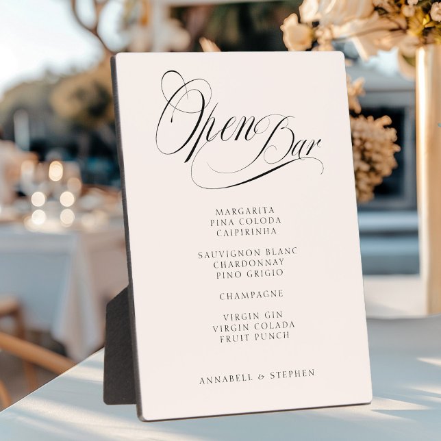 Open Bar! Modern, Calligraphy, Beige  Plaque (Creator Uploaded)