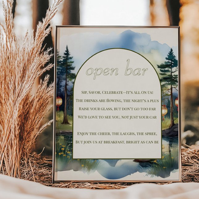 Open Bar Poem Country Lake Twilight Wedding Poster (Wedding bar sign from the Country Lake wedding collection by Darling & May)