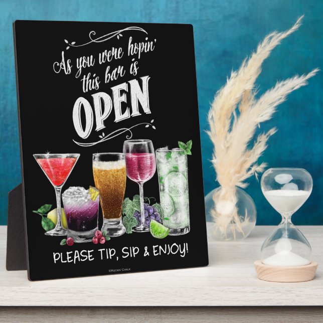 Open Bar Sign - Please Tip Sip and Enjoy Plaque (Side)