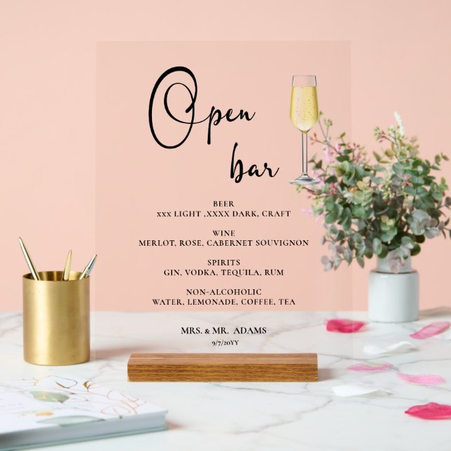 Open bar  wedding  acrylic sign (Wedding)