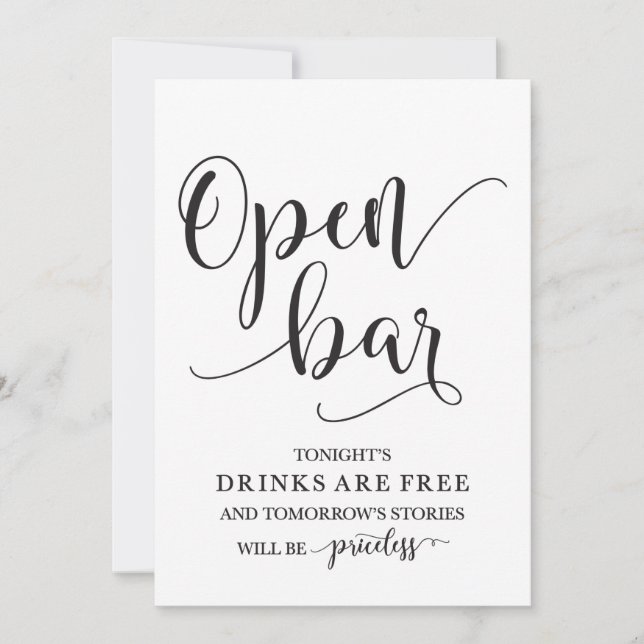 Open Bar Wedding Alcohol Sign Invitation (Front)