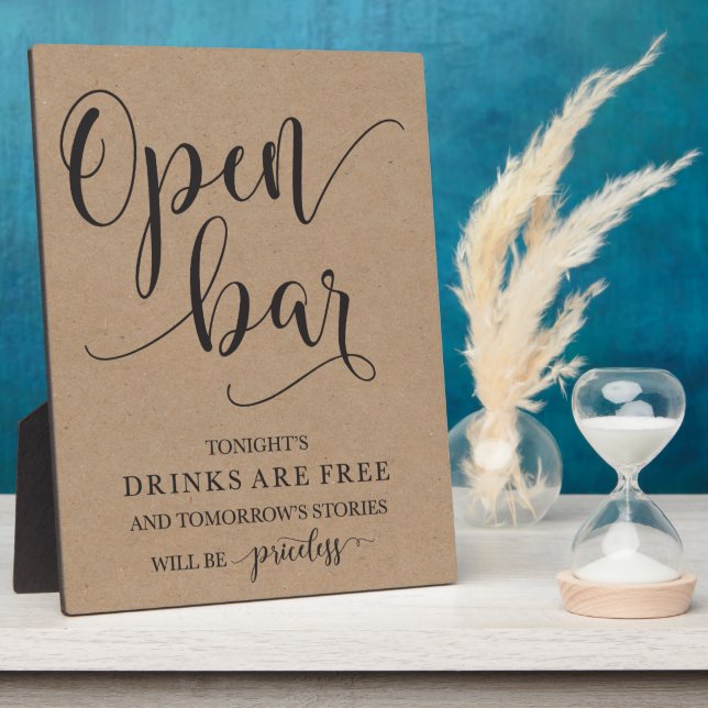 Open Bar Wedding Alcohol Sign Plaque (Side)