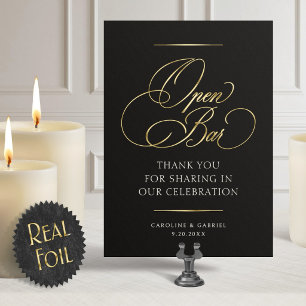 Open Bar Wedding Foil Table Sign