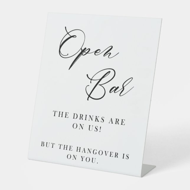 Open Bar Wedding Sign | Elegant Modern Calligraphy (Front)