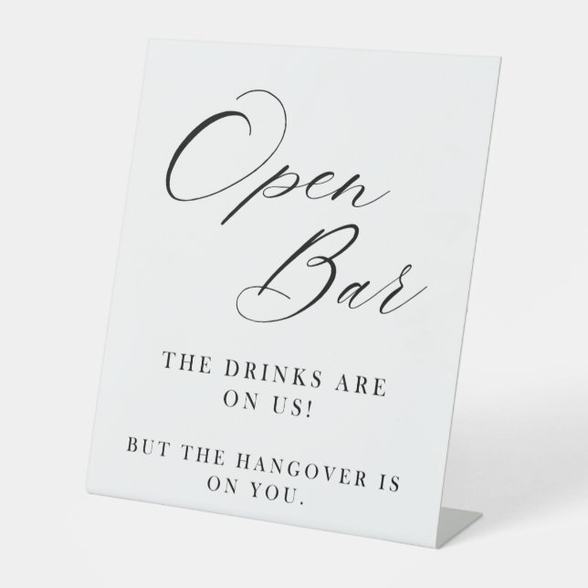 Open Bar Wedding Sign | Elegant Modern Calligraphy (Front)
