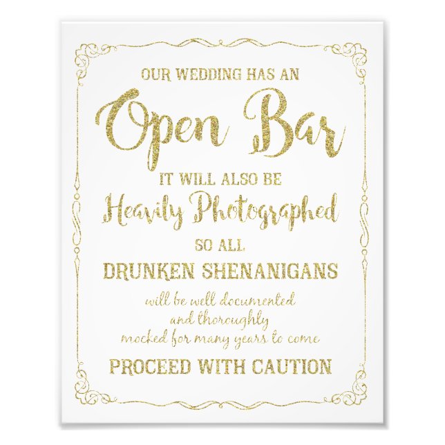 Open bar wedding sign gold glitter, wedding poster (Front)