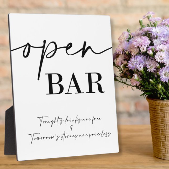 Open bar wedding sign Tabletop Plaque with Easel (Creator Uploaded)