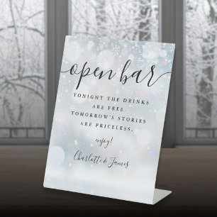 Open Bar Winter Black Signature Script Pedestal Sign