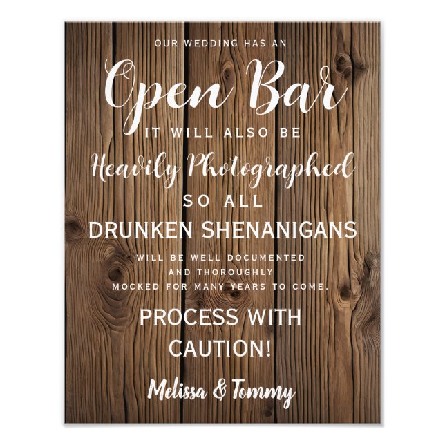 OPEN BAR wooden country Barn wedding party Photo Print (Front)