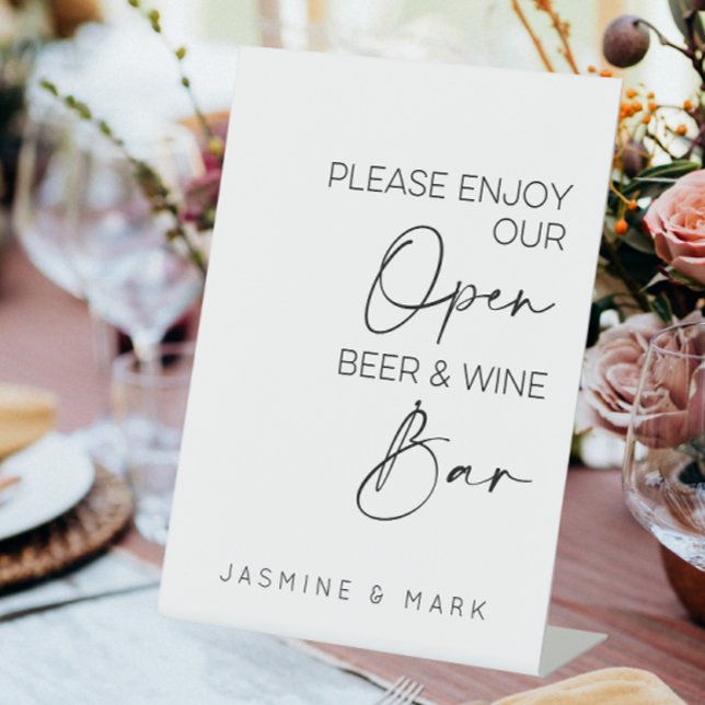 Open Beer And Wine Bar Wedding Pedestal Sign (Please enjoy our open beer and wine bar)