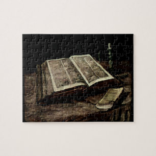 Open Bible Book with Candles - van Gogh Jigsaw Puzzle