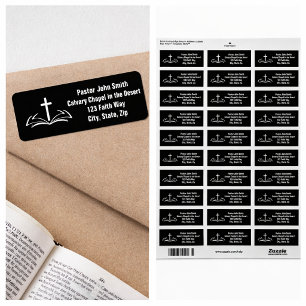 Open Bible Christian Cross Return Address Label