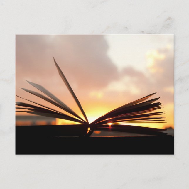 Open Book and Sunset Photograph Postcard (Front)