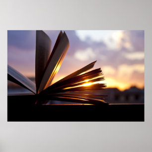 Open Book and Sunset Photography Poster