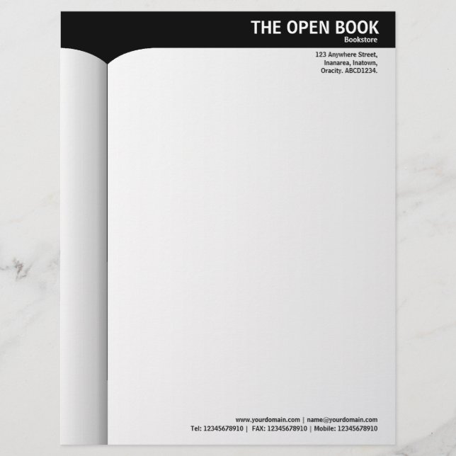 Open Book - Black Custom Letterhead (Front)