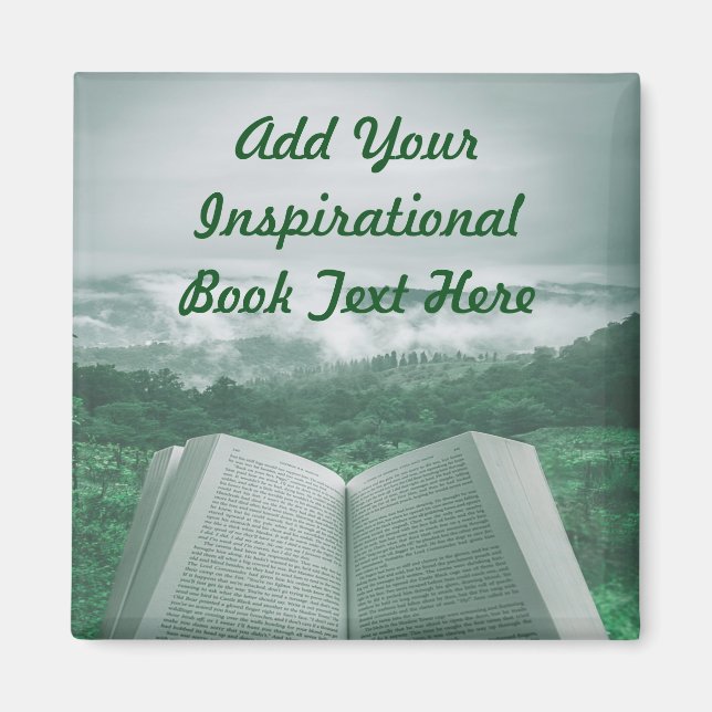 Open Book Customise Text Green Trees Magnet (Front)