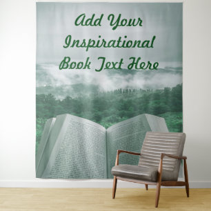 Open Book Customise Text Green Trees Tapestry