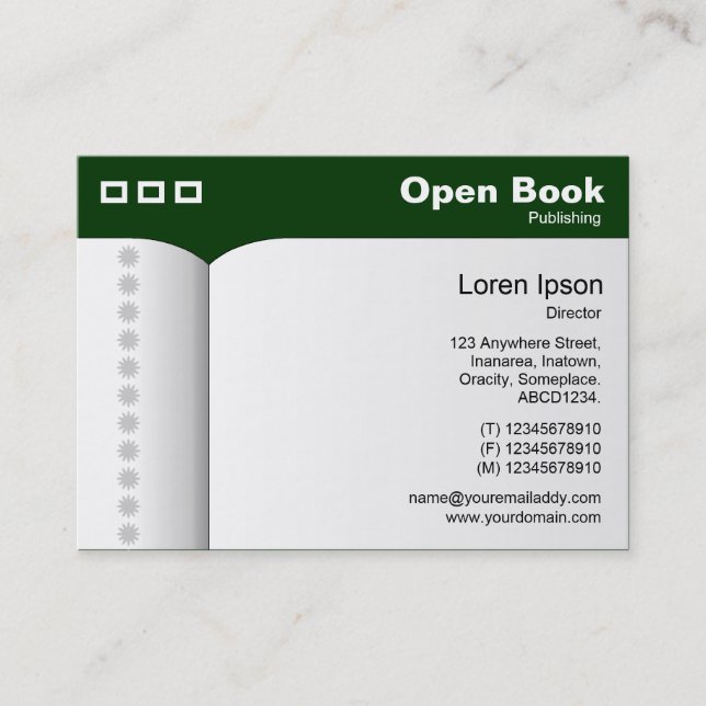 Open Book - Dark Green 003300 Business Card (Front)