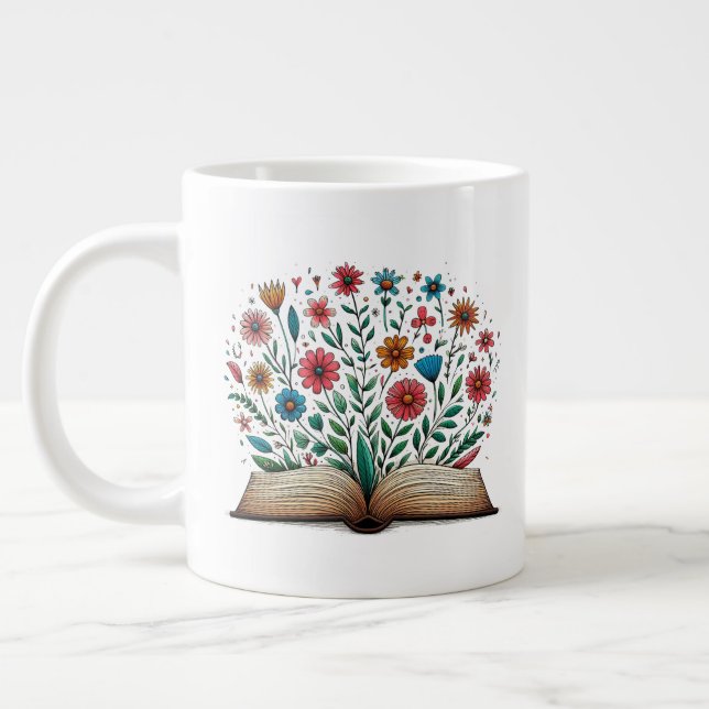 Open Book Flower Ceramic Large Coffee Mug (Left)