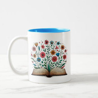 Open Book Flower Two-Tone Coffee Mug