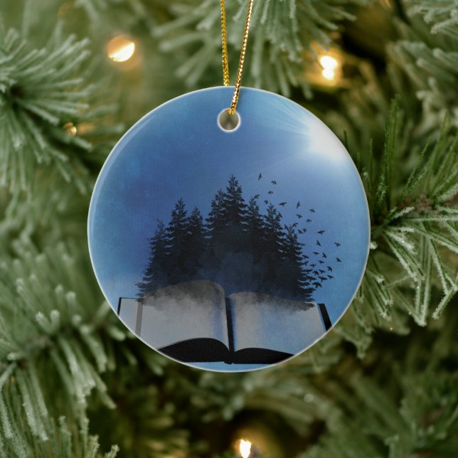 Open Book Forest Digital Art Scene Personalised Ceramic Tree Decoration (Tree)
