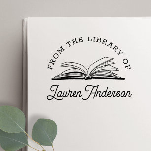 Open Book from the Library of Bookplate Self-inking Stamp