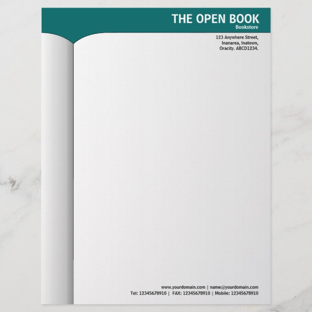 Open Book - Teal Green 006666 Customised Letterhead (Front)