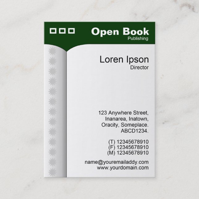 Open Book (Vertical) - Dark Green 003300 Business Card (Front)