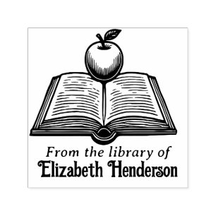 Open Book with Apple #1PS with Library Book Name Self-inking Stamp