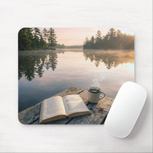 Open Book With Coffee On a Lake Dock Mouse Pad