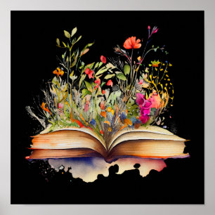 Open book with flowers poster