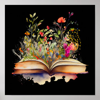 Open book with flowers poster