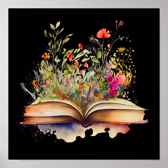Open book with flowers  poster (Front)