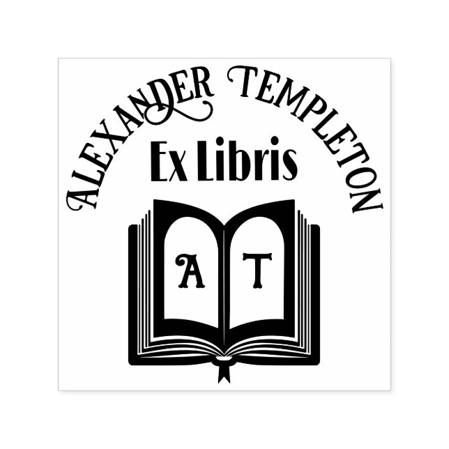 Open Book with Name, Initials on Pages “Ex Libris” Self-inking Stamp (Design)